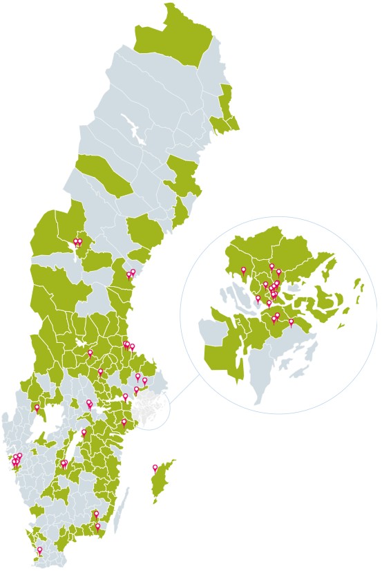Sverigekarta som visar NTA-medlemmar i april 2026