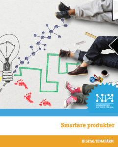 Lärarpärmen till tema Smartare produkter. Framsidan visar benen från några ungdomar som sitter på golvet, och blandade ritade symboler.